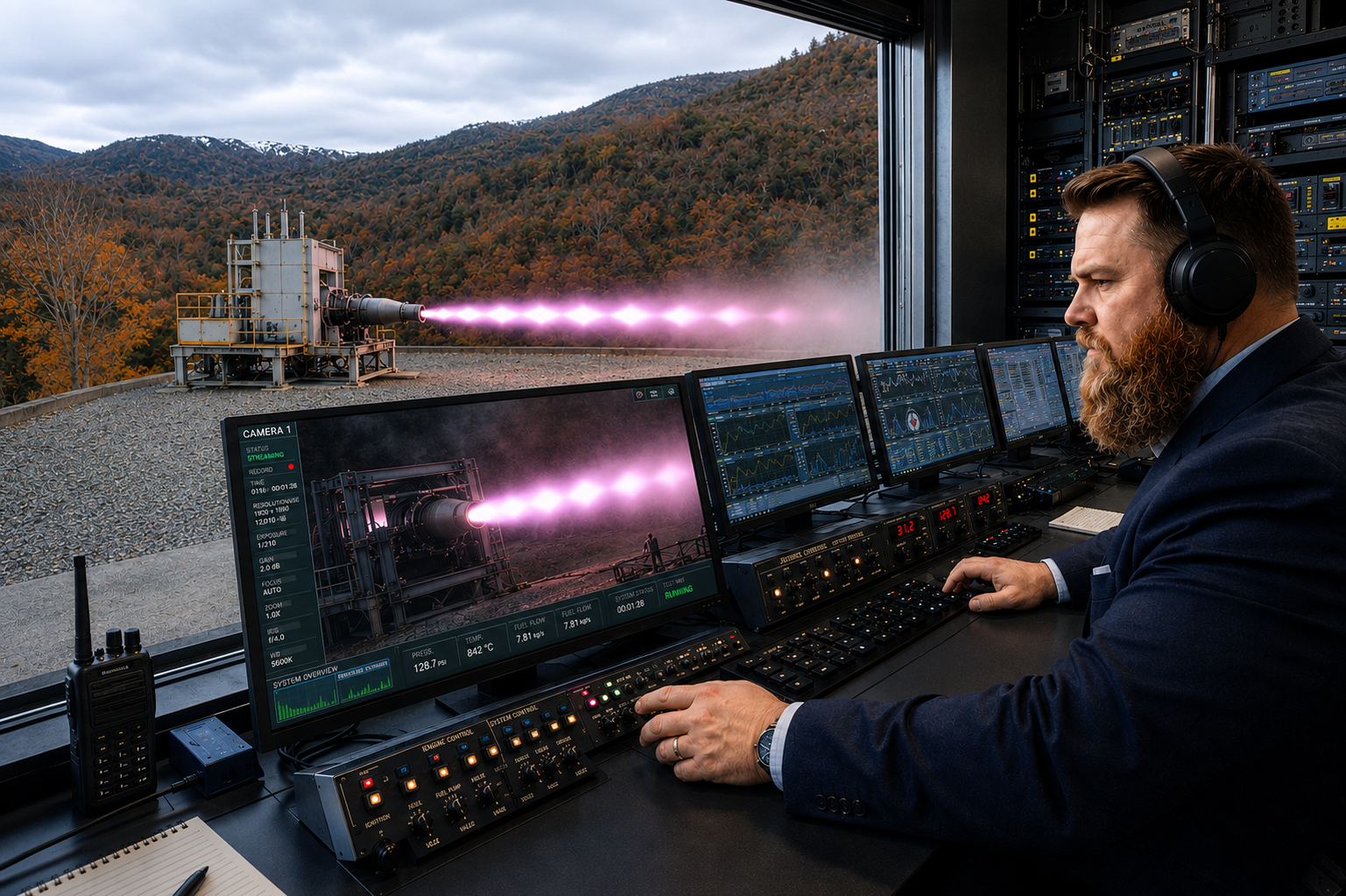 Test engineer at control station during live fire test
